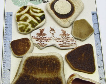 8 Brown/ Terracotta/Earthenware/Stoneware Sea Worn Vintage Scottish Sea Pottery Shards from Prestonpans, for jewellery/arts /crafts.
