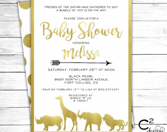 Gold Safari Baby Shower Invitation