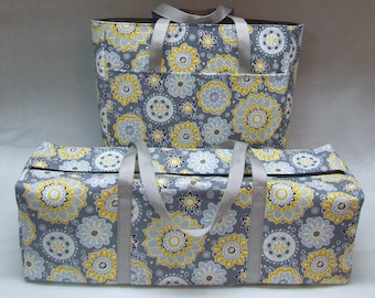 Yellow, Gray, Black Floral Print Carrying Case and Accessory Bag for the Cricut Maker/ Cricut Explore Air/ Silhouette Cameo 3 /Explore Air 2
