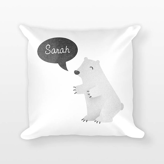 Custom Name Pillow, Polar Bear Pillow, Personalized Pillow, Birthday Gift for Daughter, Kids Room Decor, Decorative Animal Throw Pillow