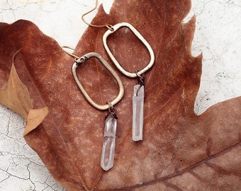Organic Quartz White Natural Stone Gold Statement Drop Earrings