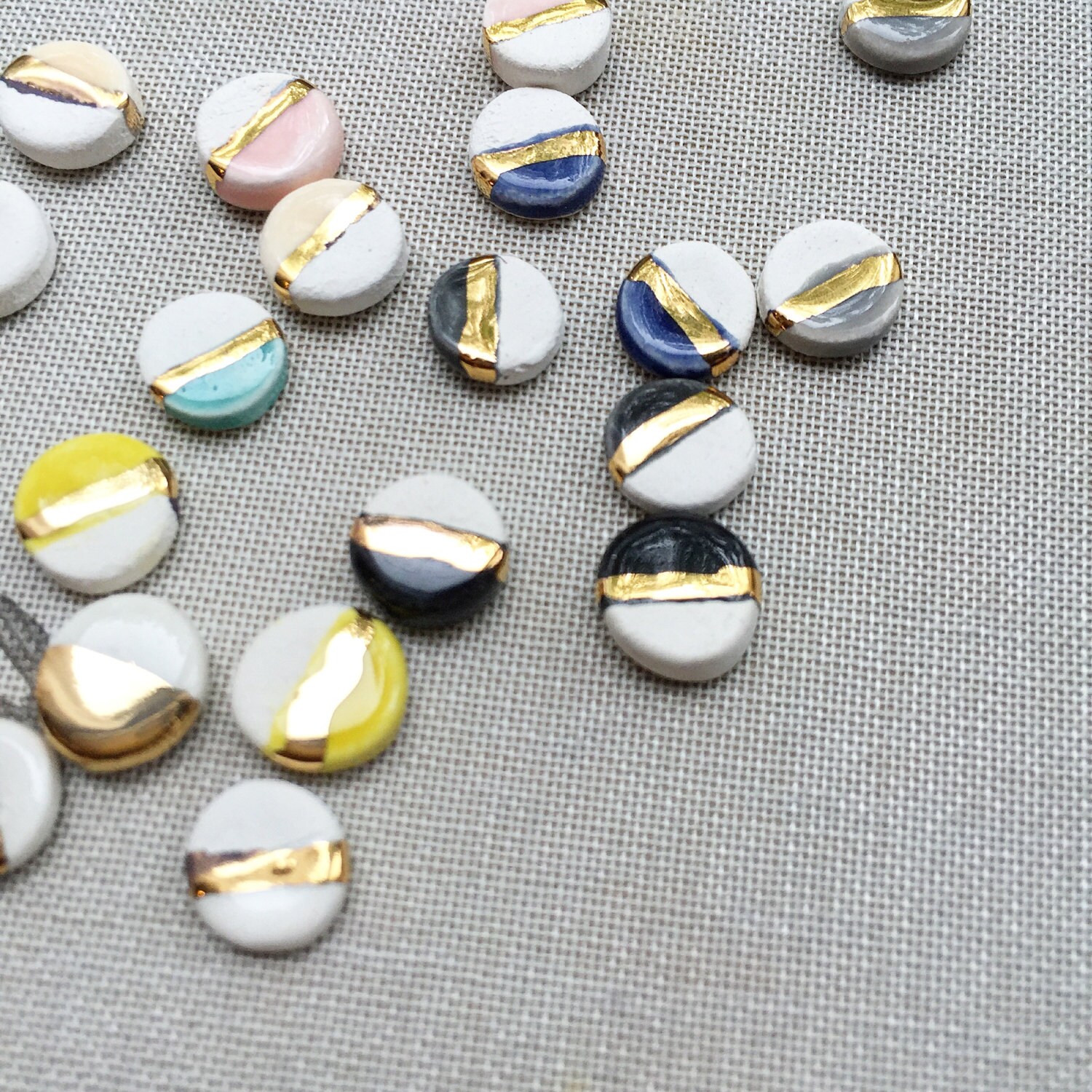 Tiny ceramic & 22kt gold stud earrings minimalist earrings