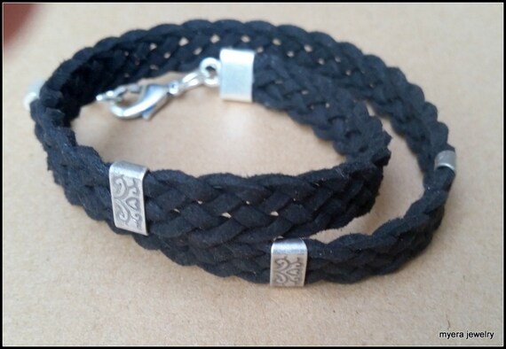 Mens Wrap Bracelet, Men Leather Bracelet, Leather Wrap Wristband, Chunky Wrap Bracelet, Leather Metal Wristband, Adjustable Wrap Bracelet