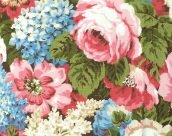 Cotton Fabric / Pink Floral Home Decor/ Vintage Floral Home Decor / Vintage Waverly Fabric / Waverly Sample Fabrics / Pink and Blue Floral