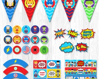 Superhero Party, Superhero Party Decorations, Superhero Party Printable, Superhero Party Package, Superhero Party Supplies