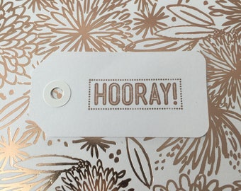 Rose gold "hooray!" birthday gift tag