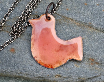 Copper Enamel Bird Pendant Necklace Peachy Bird