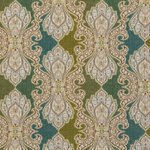 Items similar to Teal Damask Upholstery Fabric Heavyweight Damask