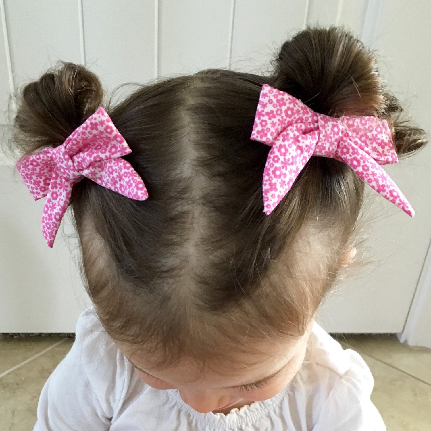 Pigtail bows Fabric bows set of 2 hand tied bow hair clips
