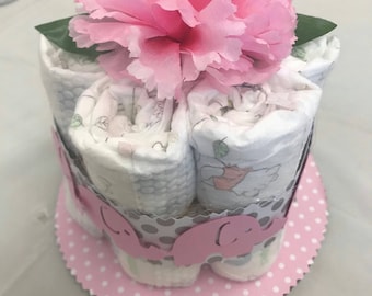 Mini Baby Boy or Girl Personal Diaper Cakes With Display Base, Customizable to Your Theme and Colors