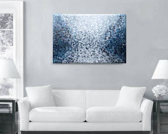 Abstract Art Dot Painting, 24x36'' Abstract Painting Large Wall Art, Canvas Art Blue Modern Art, Acrylic Painting, Canvas Painting Dot Art