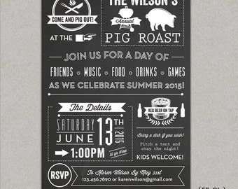 Chalkboard Pig Roast Party Invitation - Birthday - Summer - BBQ- Barbeque - Beer