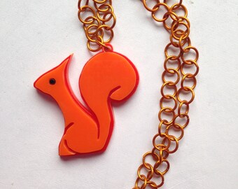 Squirrel Necklace - Laser cut layered acrylic and anodised aluminium