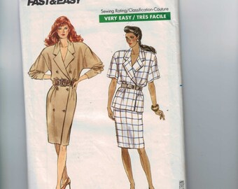 1980s Misses Sewing Pattern Butterick 6193 Misses Coat Dress Top and Skirt Size 6 8 10 Bust 30 1/2 31 1/2 32 1/2 80s 1986