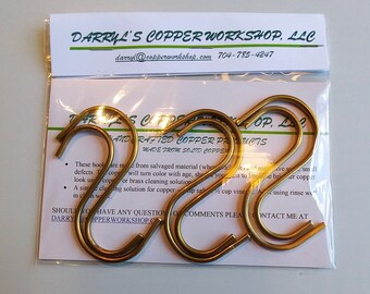 Set of 6 SOLID BRASS "S" Hooks Free Shipping to U S Zip codes - Wholesale lots available (50 hooks or more) - contact me for pricing