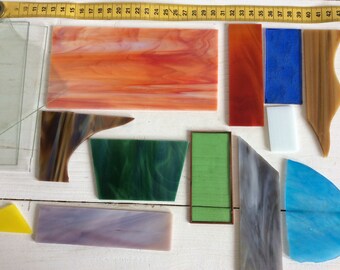 Vintage Glass - Stained Glass - Art Glass - 15 Pieces - Glass Art - Stain Glass - Red Glass - Blue Glass - Orange Glass - Clear Glass