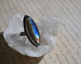 Large Labradorite ring/ sterling silver ring/ size 7 1/4