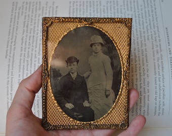 Antique Tintype Photo - 1880s Framed Tin Type Portrait Photograph