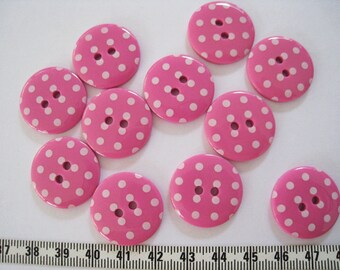 15 pcs of Polka Dot Button in Pink - 23mm