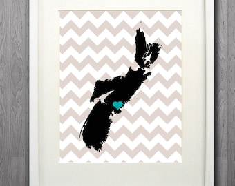 Custom Nova Scotia Province Giclée Map Art Print - 8x10 - Pick your City, Background and Color - Custom Canada Print- Unique Gift Idea