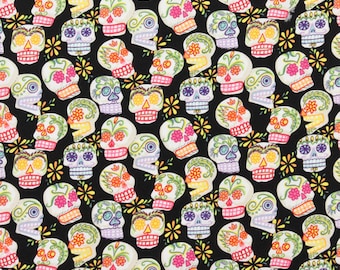 Mini Calaveras Cotton Fabric by the Yard Alexander Henry Fabric Sugar Skulls