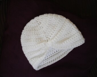 Baby Hat, Turban, White - Newborn to 3 months