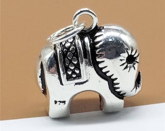 2 Sterling Silver Elephant Charms, 925 Sterling Silver Elephant Pendant, 925 Silver Elephant Pendant, Animal Charm - TF221