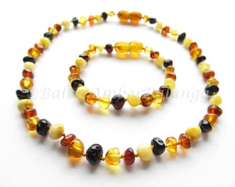 Set Of Baltic Amber Baby Teething Necklace and Bracelet/Anklet Multicolor Beads