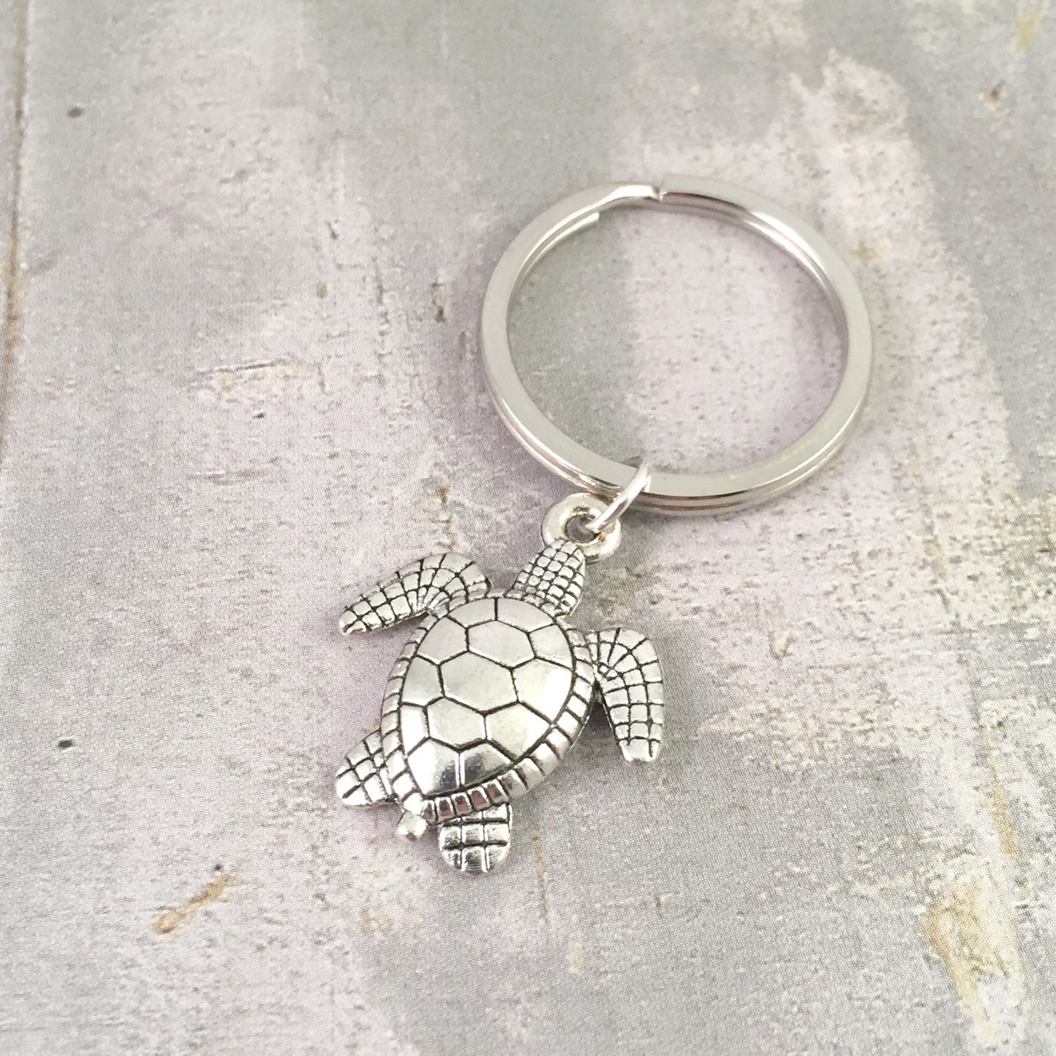 Turtle Keychain large turtle silver charm Save the Turtles