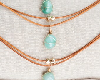 Green Crystal Necklace, Crystal Choker Pendant, Green Aventurine Necklace, Green Quartz Pendant Necklace for Women Yoga Jewelry Brown Choker