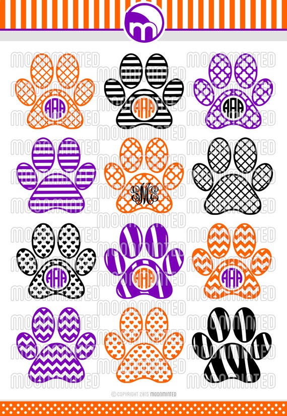 Paw Print SVG Cut Files Monogram Frames for Vinyl Cutters