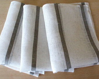 Linen Napkin Natural White Gray set of 8 - Flax 17.3" x12" size
