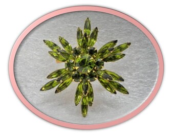 Vintage Judy Lee Peridot Rhinestone Brooch - Signed