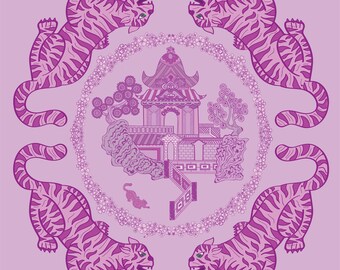 Tiger Chinoiserie Print In Pink