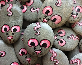 OOAK Hand Painted Mouse Mice Pebble Stone