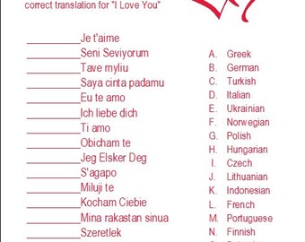 24 Personalized How to say I LOVE YOU Bridal Shower Game