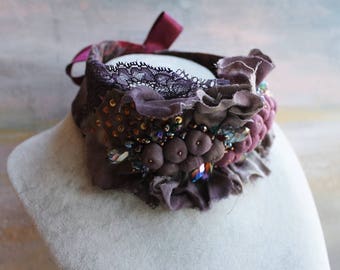 Art to wear necklace Bold textile choker necklace Bead embroidered textile collar