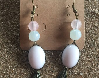 Porcelain rose and leaf earrings