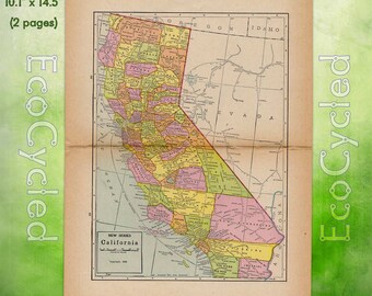 Vintage Atlas Map 1920 California Antique Map full color Inches World Atlas Map Paper Ephemera Historical Geography Approx 10 x 14.5 WR216