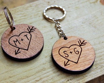 Personalised Wooden Keyring, Birthday Gift, Unique Gift Idea, Wooden Etched, Laser Engraved, Couples Gift, Couples Present