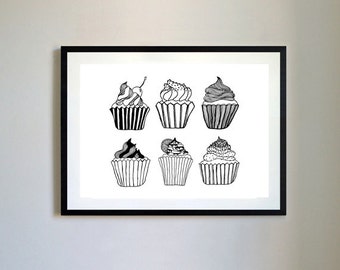 Cupcake Hand drawn Print.