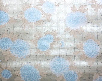 Retro Wallpaper by the Yard 70s Vintage Mylar Wallpaper - 1970s Blue and Silver Floral Mylar