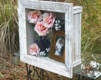 Wedding Shadow Box Rustic Frame Wedding Keepsake Box Glass Door Rustic Beach Cottage Chic Home Decor