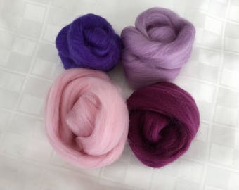 Corriedale Mix- 50+g, Purples/Pinks