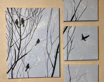 Bird Silhouettes on a Bush