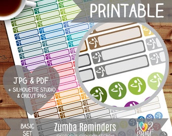 Zumba Printable Planner Stickers, Erin Condren Planner Stickers, Zumba Dance Stickers, Zumba Reminders, Zumba Stickers - CUT FILES