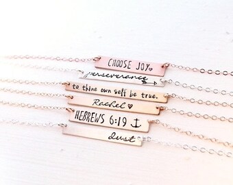 Bar Necklace Personalized. Gold Bar Name Necklace, Silver, Rose Gold, Monogram, Layering Necklace, Bridesmaid Gift, Custom Bar Necklace