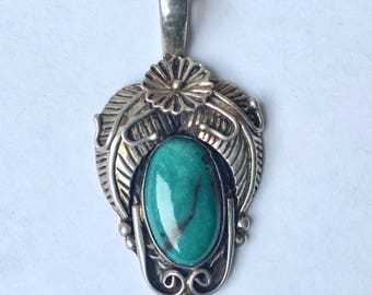 vintage turquoise and sterling southwestern pendant