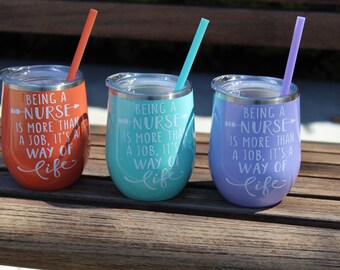 Nurse 12 oz stainless steel bev 2 go cup, personalized tumblers, nurse gift, nurse wine tumbler, stocking stuffer, holiday gift, nurse week