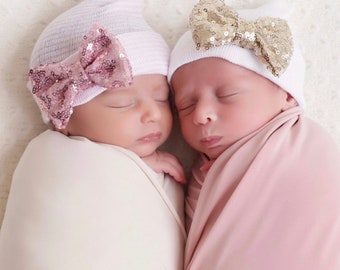Baby Hospital Hat | Newborn Hat | Newborn Girl Hat | Newborn Hospital Hat | Baby Hats | Hospital Bow Hat | Hospital Cap | Baby Beanie